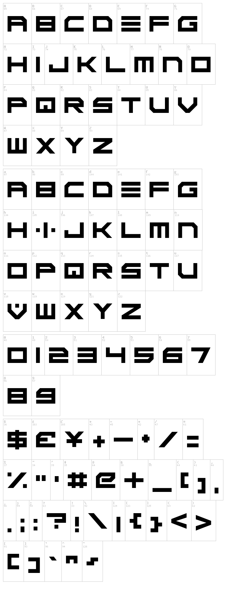 Scifi Adventure font map